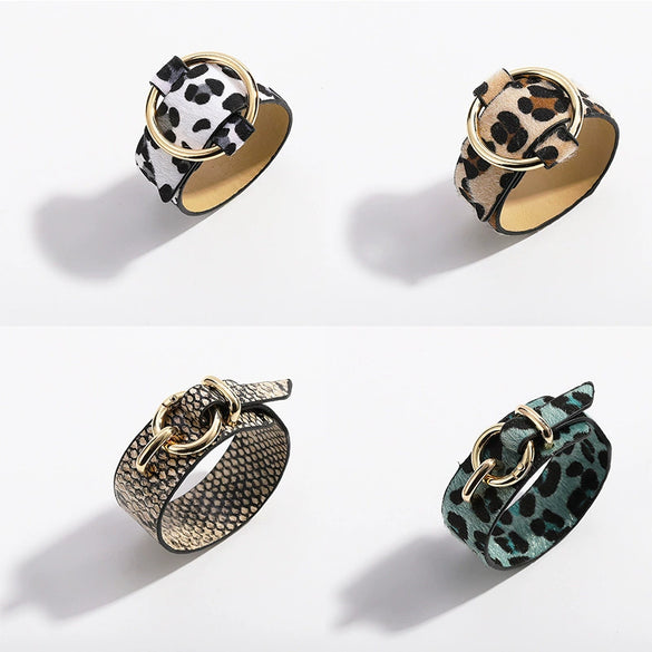 Leather Bracelet Snakeskin Leopard Fleece Imitation Leather Round Pattern For Women Fashion Style