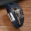 Leather Bracelet Stainless Steel Genuine Leather Woven Handmade Punk Geometric Men's Jewelry