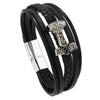 Leather Bracelet Stainless Steel Genuine Leather Woven Handmade Punk Geometric Men's Jewelry