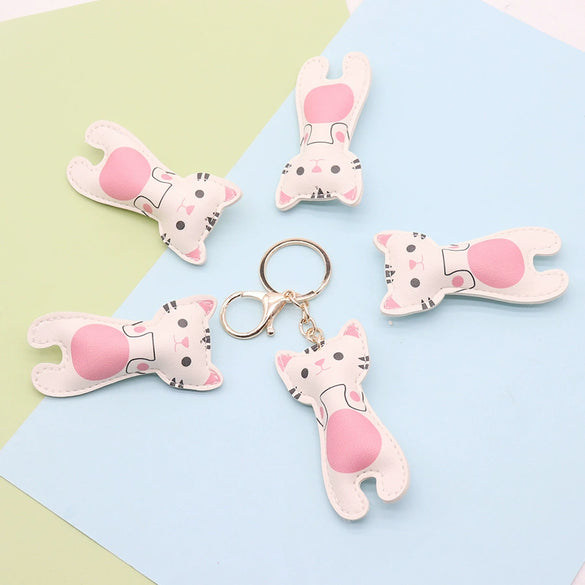 Leather Cartoon Kawaii Kitten Heart Keychain Bag Pendant