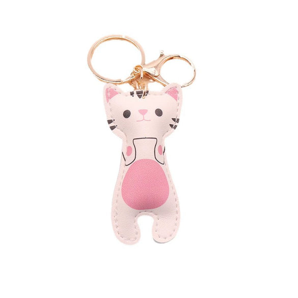 Leather Cartoon Kawaii Kitten Heart Keychain Bag Pendant