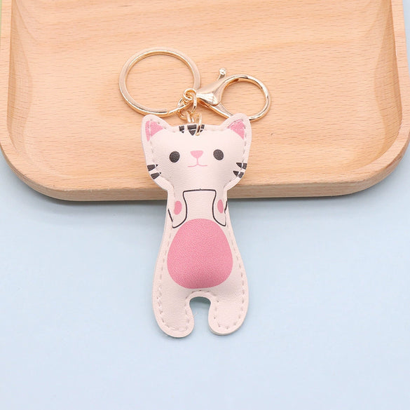 Leather Cartoon Kawaii Kitten Heart Keychain Bag Pendant