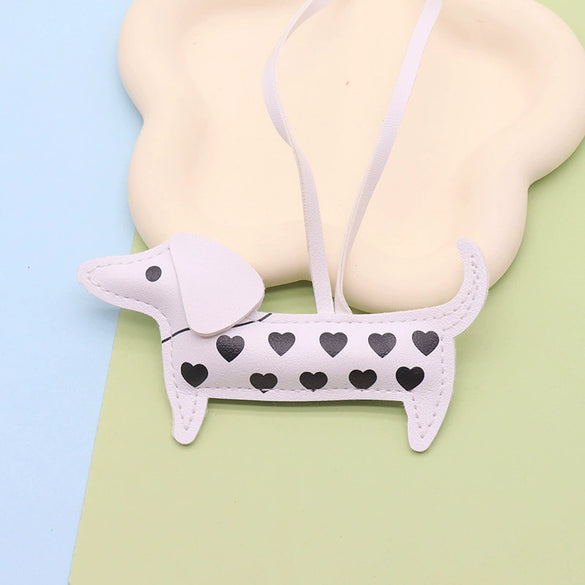 Leather Cartoon Spotted Dachshund Pendant Keychain Phone Chain Bag Pendant