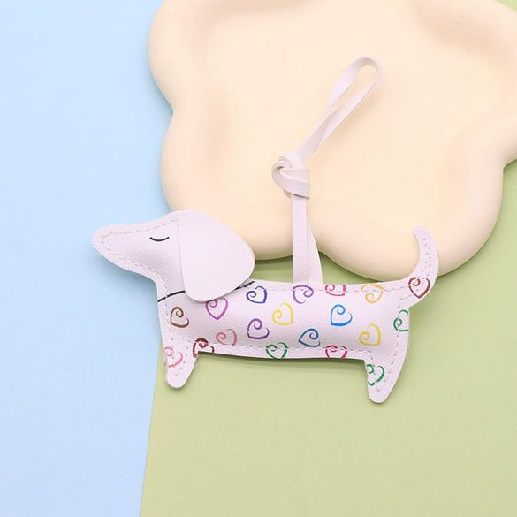 Leather Cartoon Spotted Dachshund Pendant Keychain Phone Chain Bag Pendant