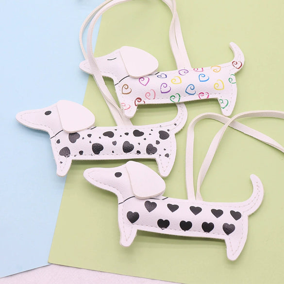 Leather Cartoon Spotted Dachshund Pendant Keychain Phone Chain Bag Pendant