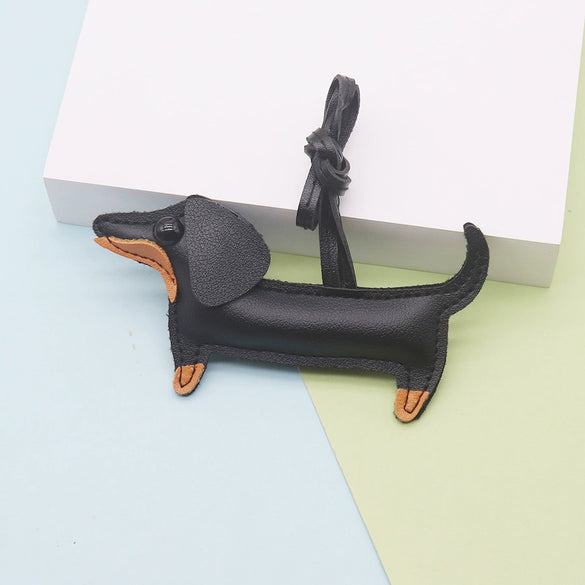 Leather Cartoon Spotted Dachshund Pendant Keychain Phone Chain Bag Pendant