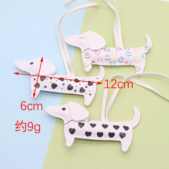 Leather Cartoon Spotted Dachshund Pendant Keychain Phone Chain Bag Pendant