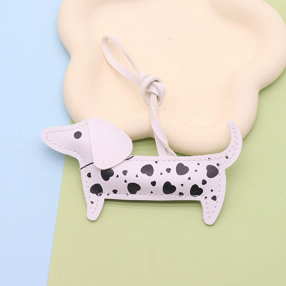 Leather Cartoon Spotted Dachshund Pendant Keychain Phone Chain Bag Pendant