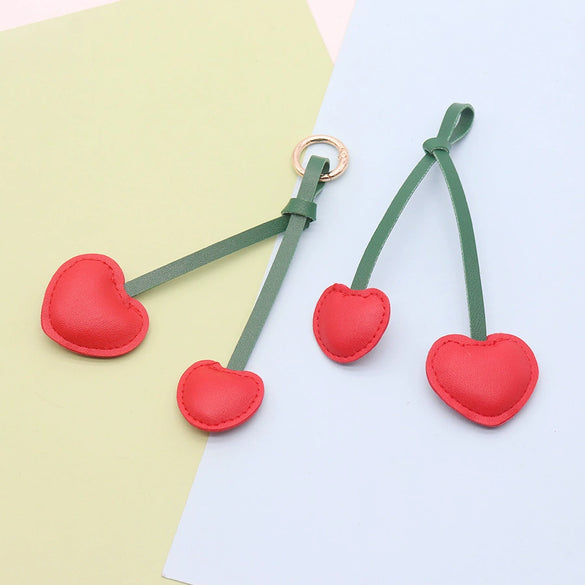 Leather Cherry Keychain Pendant Bag Pendant Simple Pastoral Style