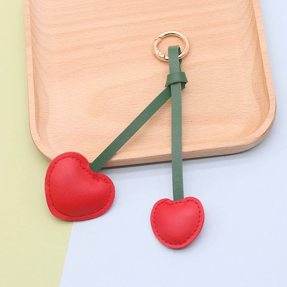 Leather Cherry Keychain Pendant Bag Pendant Simple Pastoral Style