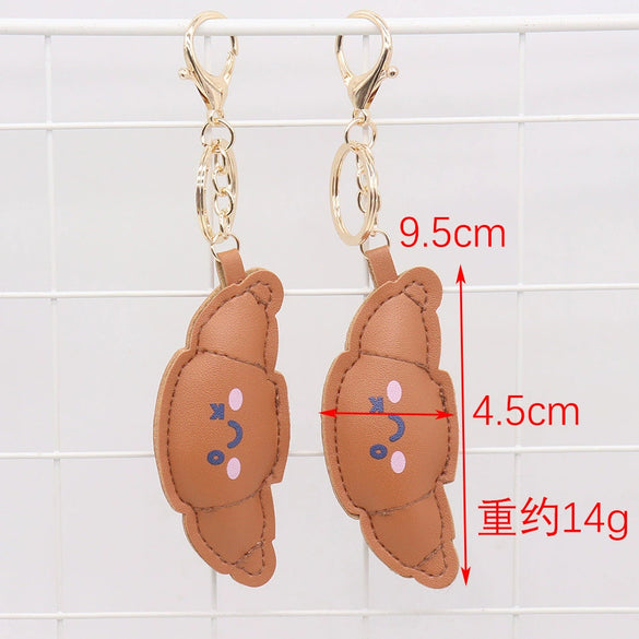 Leather Croissant Food Style Jewelry Keychain