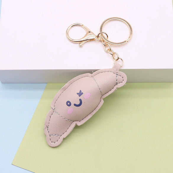 Leather Croissant Food Style Jewelry Keychain