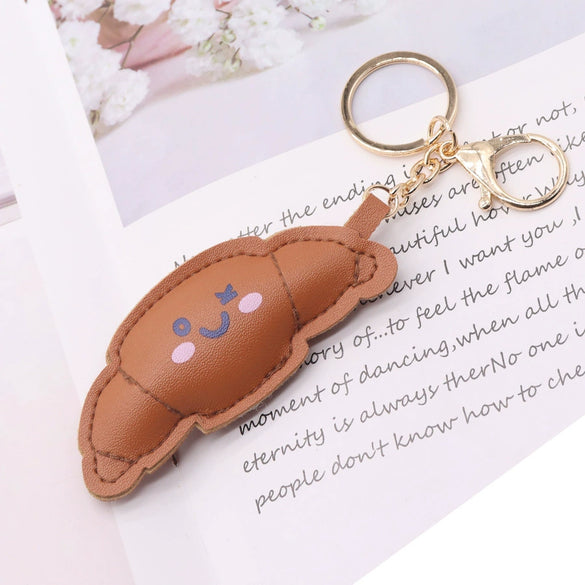 Leather Croissant Food Style Jewelry Keychain