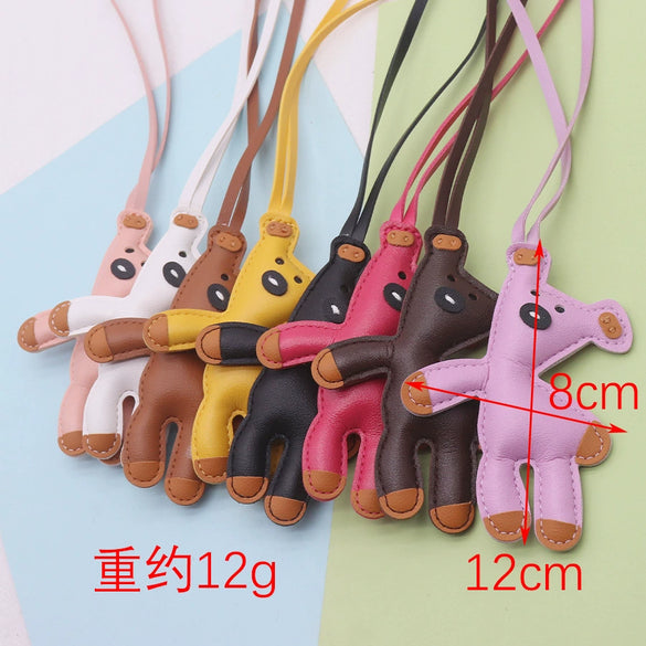Leather Cute Cartoon Teddy Bear Pendant Keychain Bag Pendant