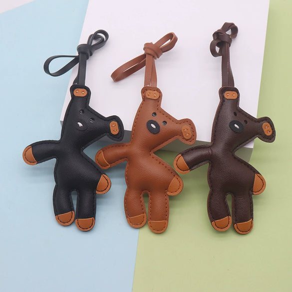 Leather Cute Cartoon Teddy Bear Pendant Keychain Bag Pendant