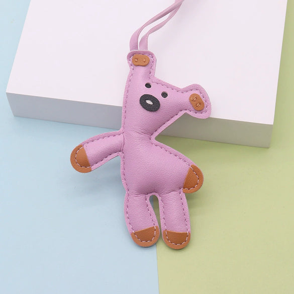 Leather Cute Cartoon Teddy Bear Pendant Keychain Bag Pendant