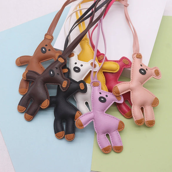 Leather Cute Cartoon Teddy Bear Pendant Keychain Bag Pendant