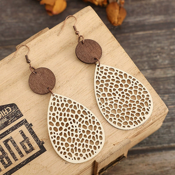 Leather Dropshaped Hollow Spider Web Stitching Earrings For Women