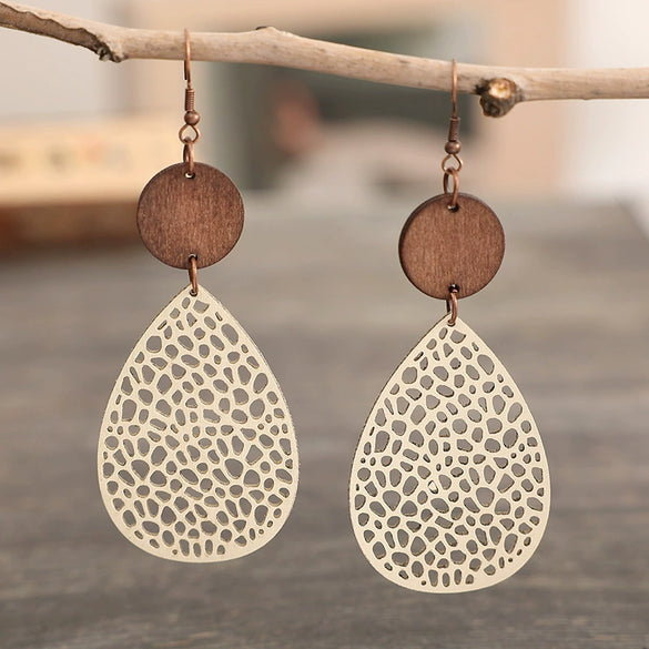 Leather Dropshaped Hollow Spider Web Stitching Earrings For Women