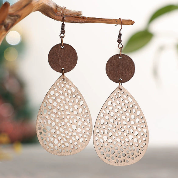 Leather Dropshaped Hollow Spider Web Stitching Earrings For Women