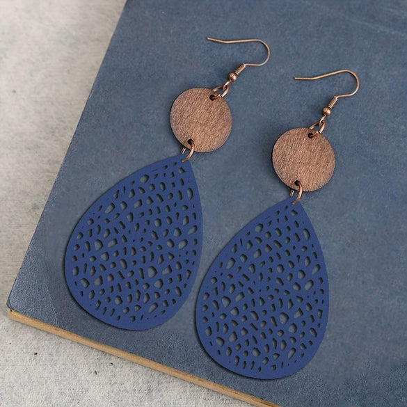 Leather Dropshaped Hollow Spider Web Stitching Earrings For Women