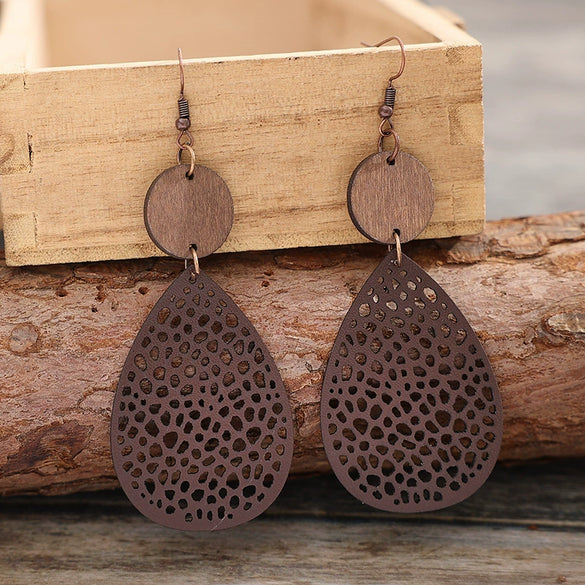 Leather Dropshaped Hollow Spider Web Stitching Earrings For Women