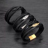 Leather Feather Multiloop Titanium Steel Electroplated Men's Bracelet