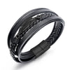Leather Feather Multiloop Titanium Steel Electroplated Men's Bracelet