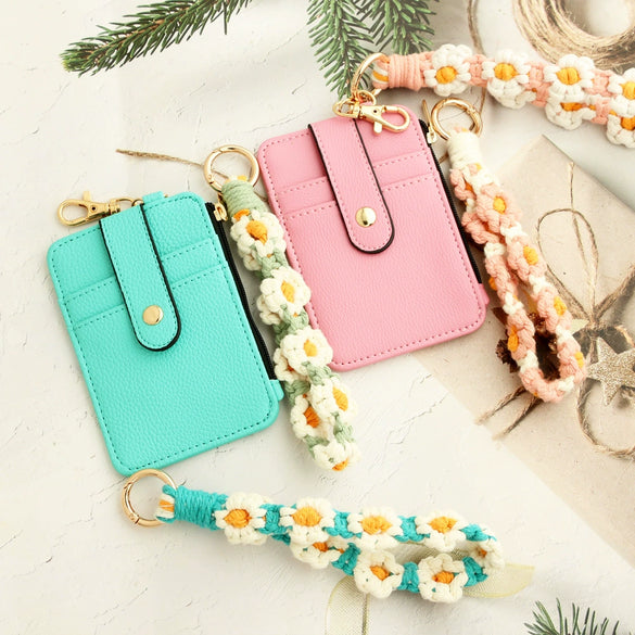 Leather Folded Vertical Zipper Card Bag Solid Color Urban Simplicity Style