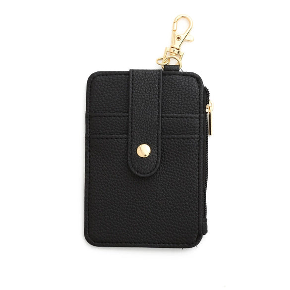 Leather Folded Vertical Zipper Card Bag Solid Color Urban Simplicity Style