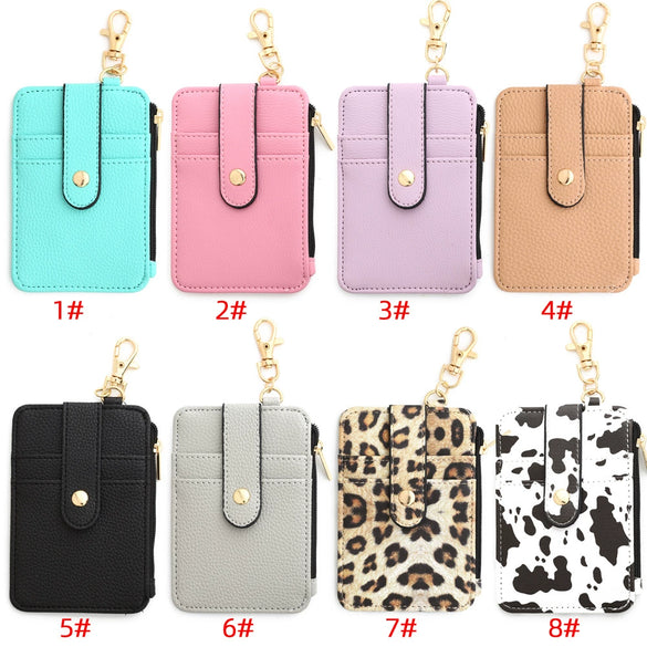 Leather Folded Vertical Zipper Card Bag Solid Color Urban Simplicity Style