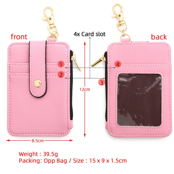 Leather Folded Vertical Zipper Card Bag Solid Color Urban Simplicity Style