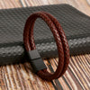 Leather Geometric Doublelayer Handwoven Magnetic Buckle Men's Bracelet