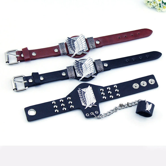 Leather Geometric Pattern Hand Strap Bracelet With Diamond Design