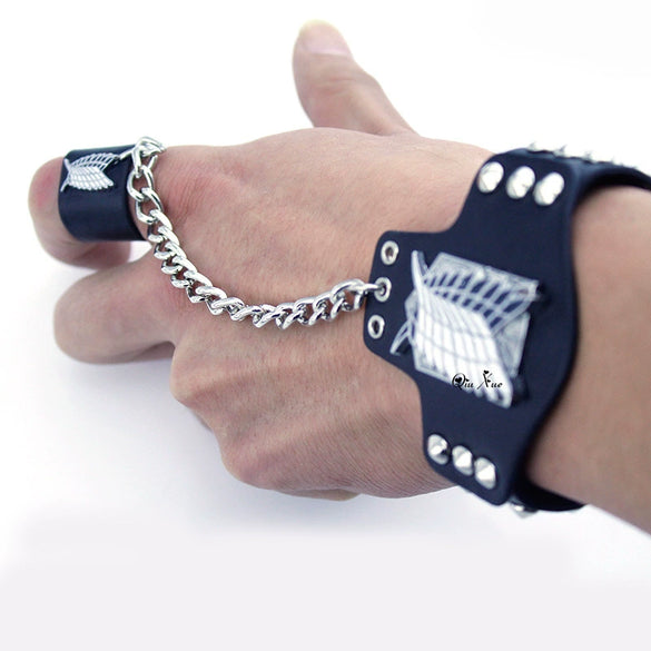 Leather Geometric Pattern Hand Strap Bracelet With Diamond Design