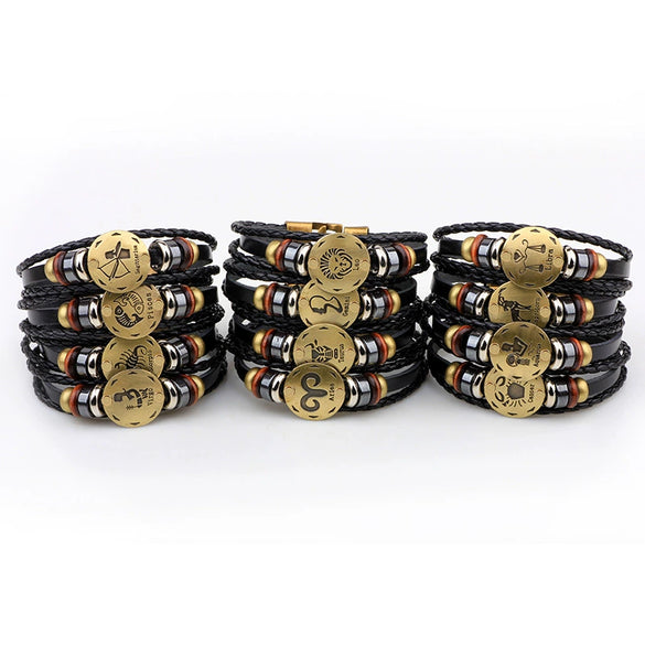 Leather Handwoven Constellation Hiphop Unisex Bracelet