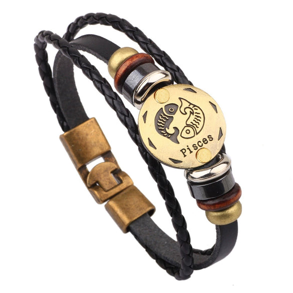 Leather Handwoven Constellation Hiphop Unisex Bracelet