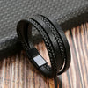 Leather Handwoven Geometric Style Bracelet With Magnet Buckle Stainless Steel Electroplated For Men