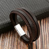 Leather Handwoven Geometric Style Bracelet With Magnet Buckle Stainless Steel Electroplated For Men