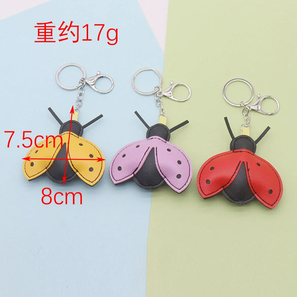Leather Insect Ladybug Keychain Modern Minimalist Style