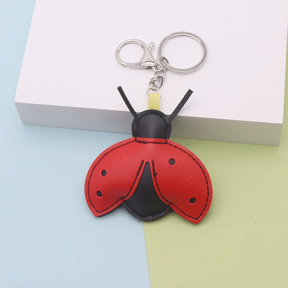 Leather Insect Ladybug Keychain Modern Minimalist Style