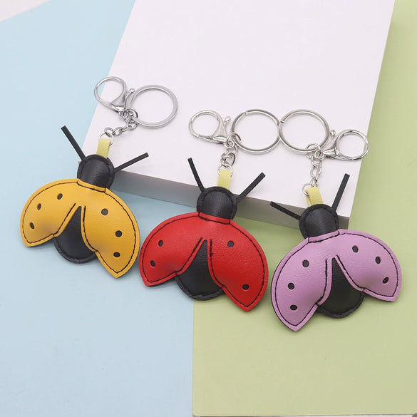 Leather Insect Ladybug Keychain Modern Minimalist Style