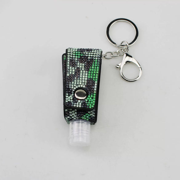 Leather Keychain And Hand Sanitizer Bottle Case With Hot Drill Design Artificial Leather Minimalist Style