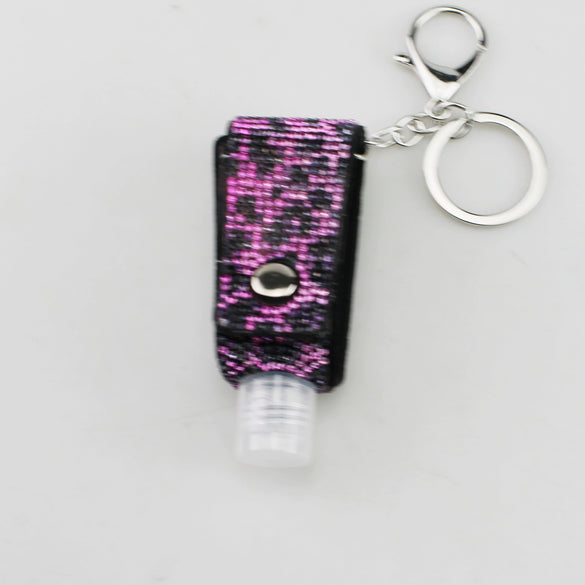 Leather Keychain And Hand Sanitizer Bottle Case With Hot Drill Design Artificial Leather Minimalist Style