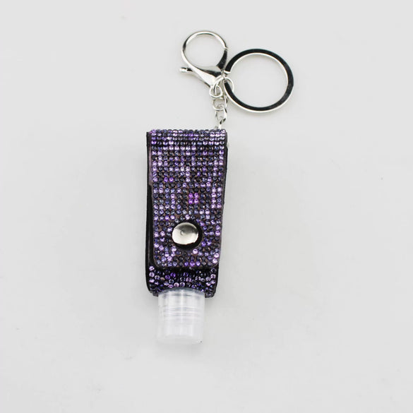 Leather Keychain And Hand Sanitizer Bottle Case With Hot Drill Design Artificial Leather Minimalist Style