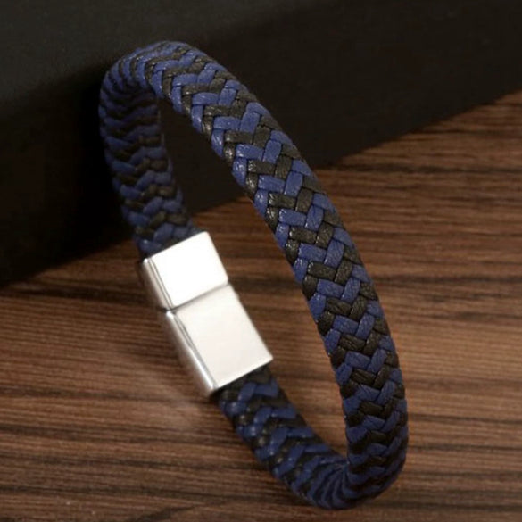 Leather Multilayer Braided Bracelet Handmade With Stainless Steel Magnet Buckle Electroplated Microfiber Unisex Jewelry