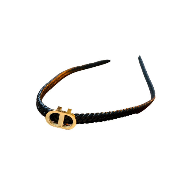 Leather Neck Chain With Titanium Steel Letter D Pendant Electroplated Women's Creative Design