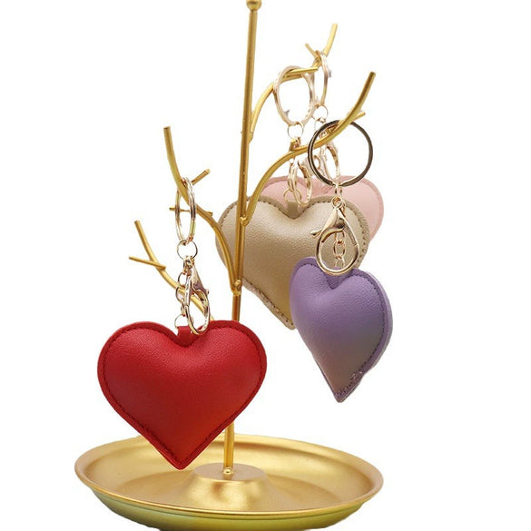 Leather Peach Heart Keychain For Women Fashion Luggage And Car Interior Pendant