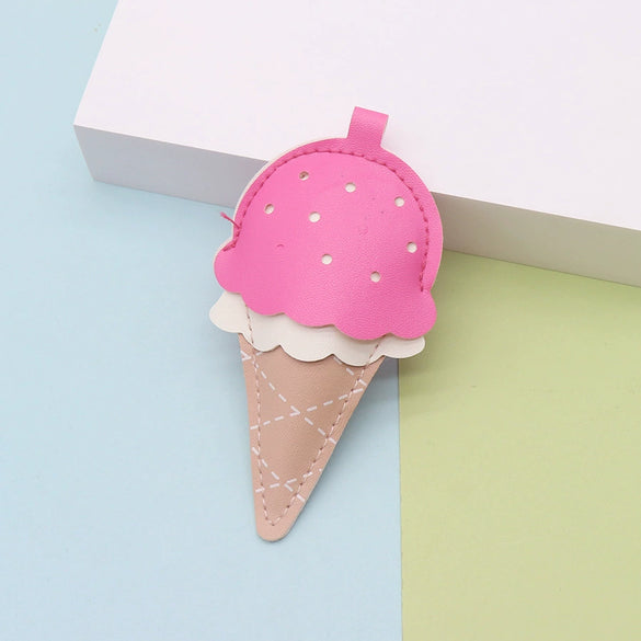 Leather Plush Ice Cream Mini Cone Popsicle Shape Keychain Bag Charm