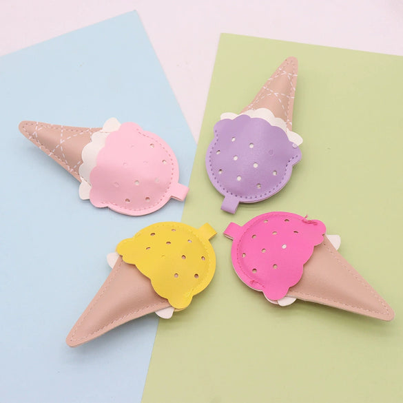 Leather Plush Ice Cream Mini Cone Popsicle Shape Keychain Bag Charm